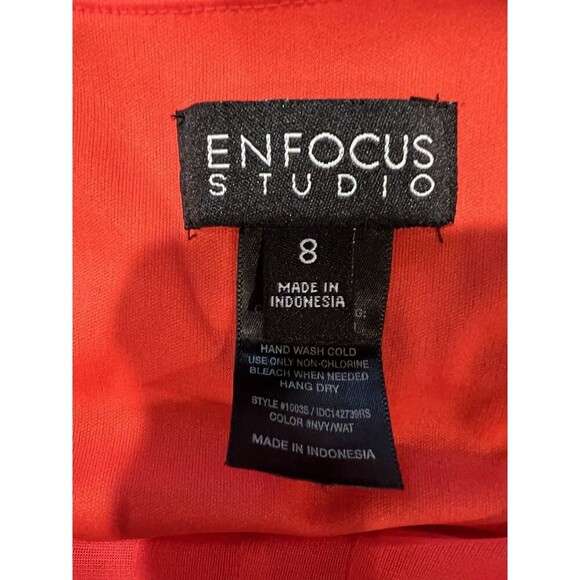 Enfocus Studio Women’s Red & Navy Blue Scoop Neck Split Sleeve Dress Size 8 - Picture 5 of 6